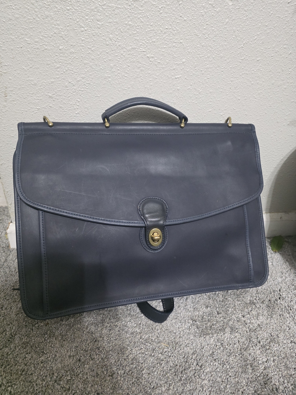 Vintage Coach Navy Blue Leather Laptop Briefcase 801-08